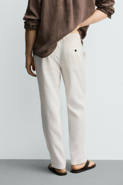 ZARA БРЮКИ RELAXED FIT ИЗ ХЛОПКА И ЛЬНА, ЭКРЮ