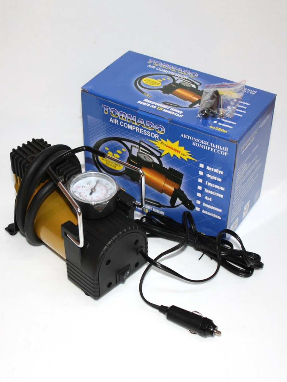 Компрессор автомобильный TORNADO AC580 автомобильный насос торнадо, 35л/мин., 10 Атм., 110 Вт