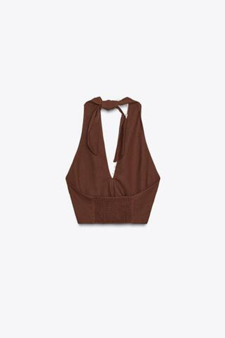 ZARA ТОП-ХАЛТЕР ИЗ ЛЬНА С РАКУШКАМИ, ТЕРРАКОТОВЫЙ