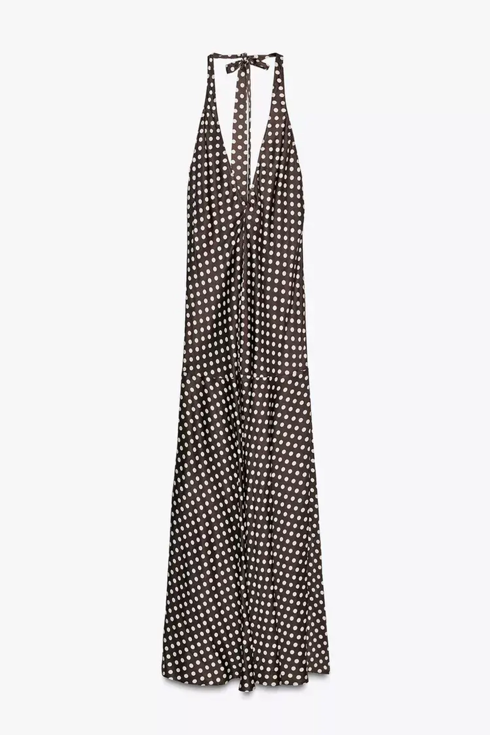 ZARA ПЛАТЬЕ ХАЛТЕР В ГОРОШЕК — ZW COLLECTION, КОРИЧНЕВЫЙ