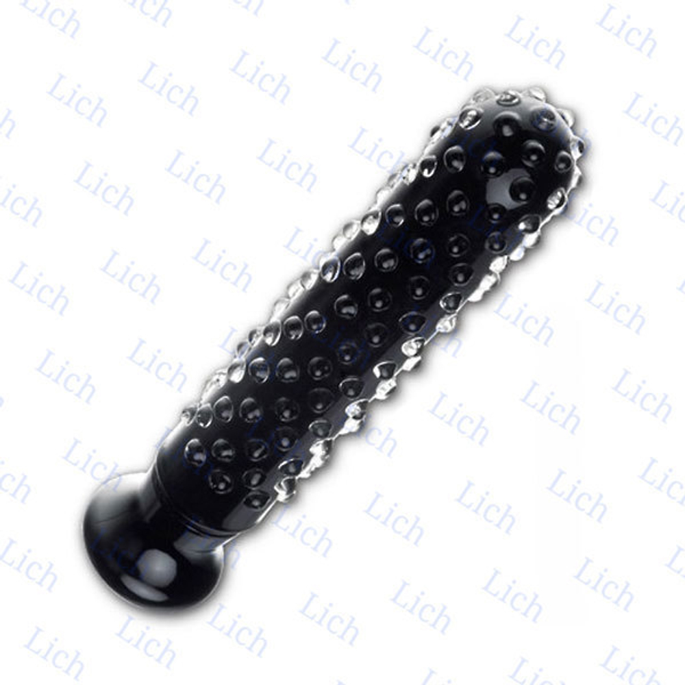 Стеклянный черный вибромассажер с пупырышками, 16 см