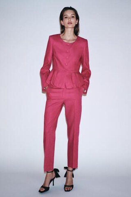 ZARA БЛЕЙЗЕР ИЗ ЛЬНА, ЦВЕТ ФУКСИИ