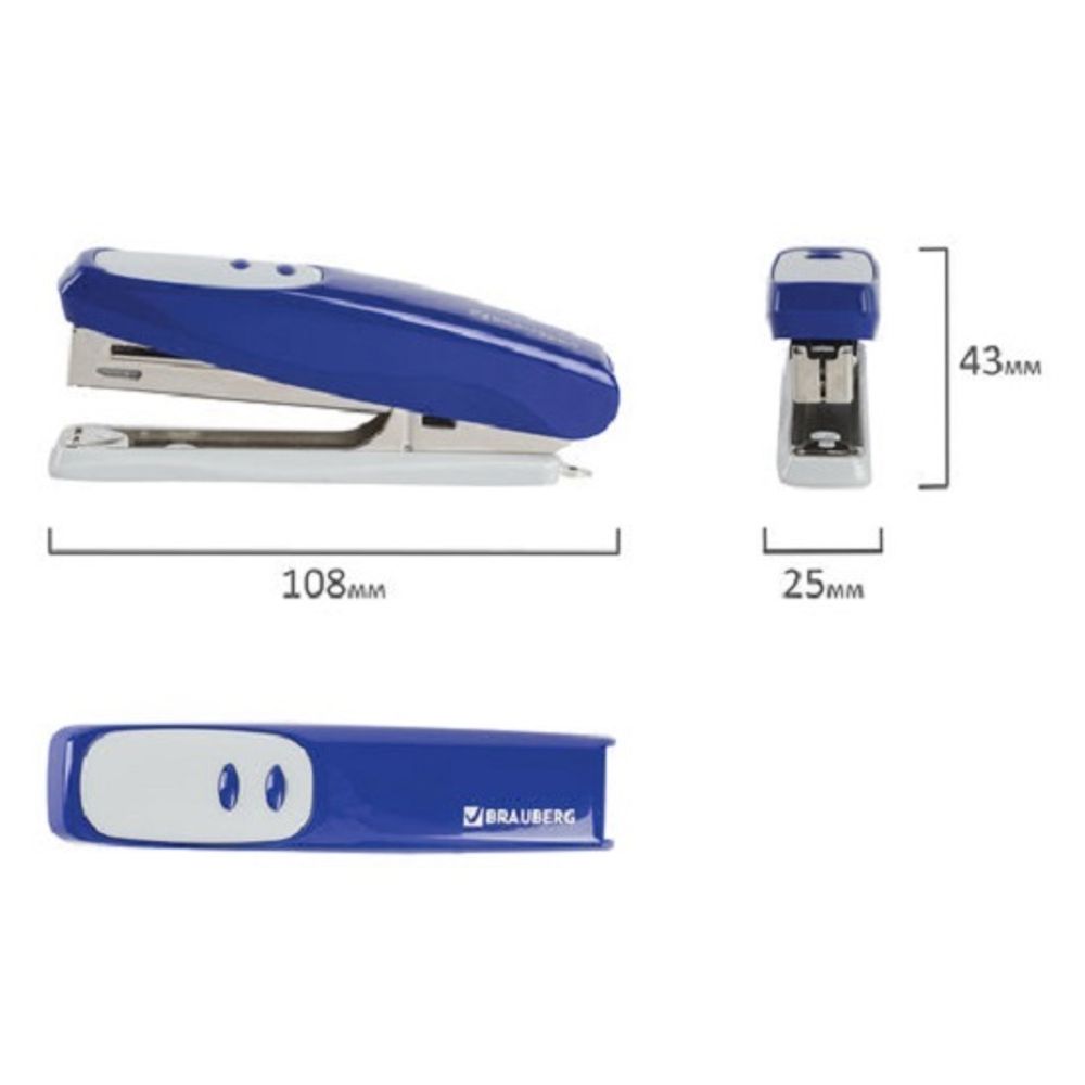 Степлер №10, Brauberg Germanium, до 12л, пластиковый корпус, синий