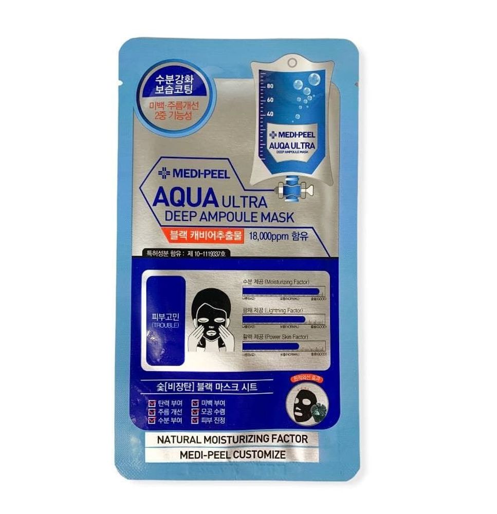 Medi-Peel Aqua Ultra Deep Ampoule Mask тканевая маска для упругости кожи с экстрактом черной икры