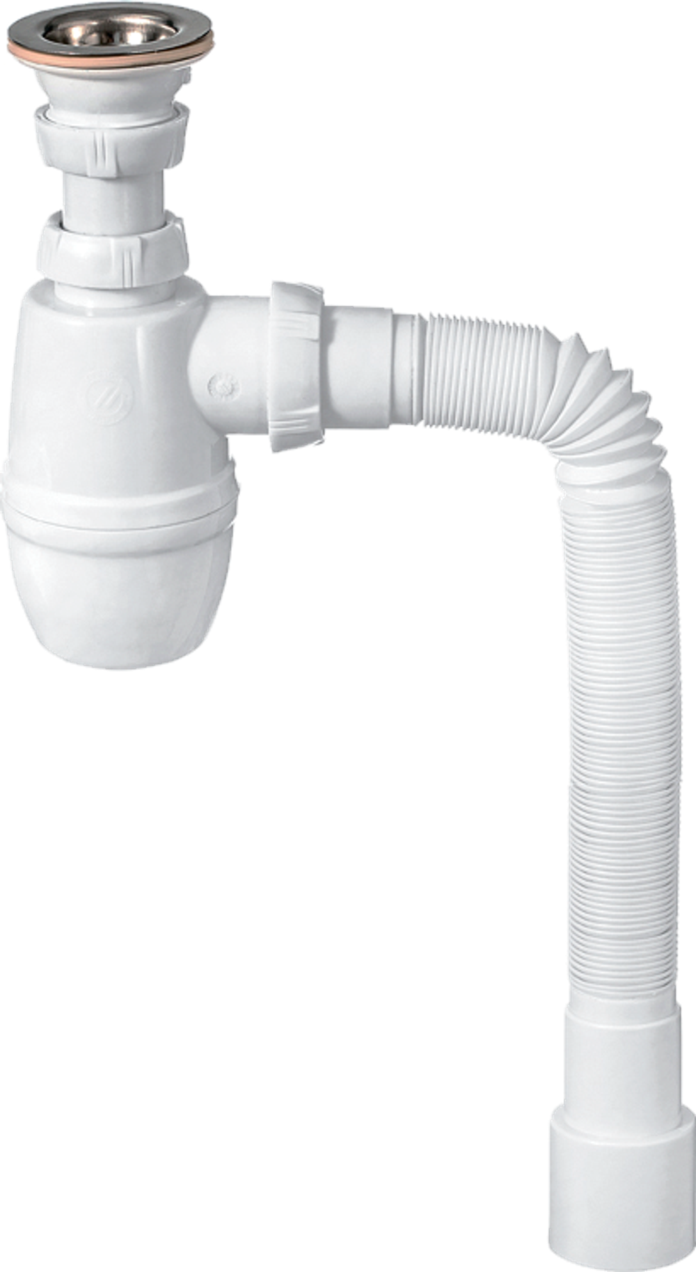 Комплект Донный клапан EWRIKA 8500385200 сталь + Сифон Wirquin Минор 30718050 бутылочный, белый