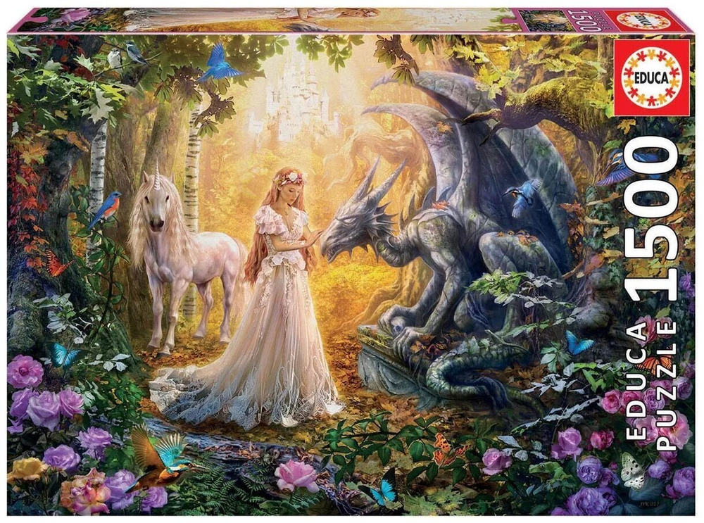 Пазл Educa "Дракон, принцесса и единорог", 1500 деталей , арт.17696, фэнтази, от 12 лет