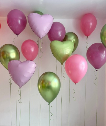 Воздушные гелиевые шарики на грузике лаванда/хром зеленый №4845