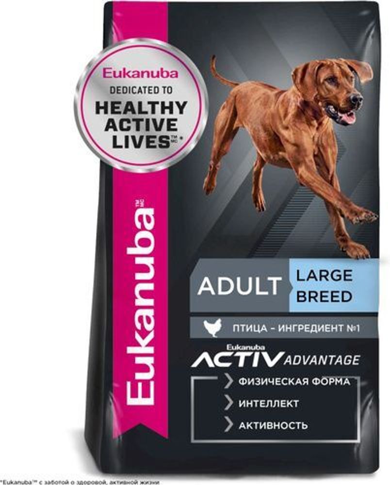 Сухой корм Eukanuba Adult Large Breed 1+ years для взрослых собак крупных и очень крупных пород от от года и старше, с птицей 18 кг