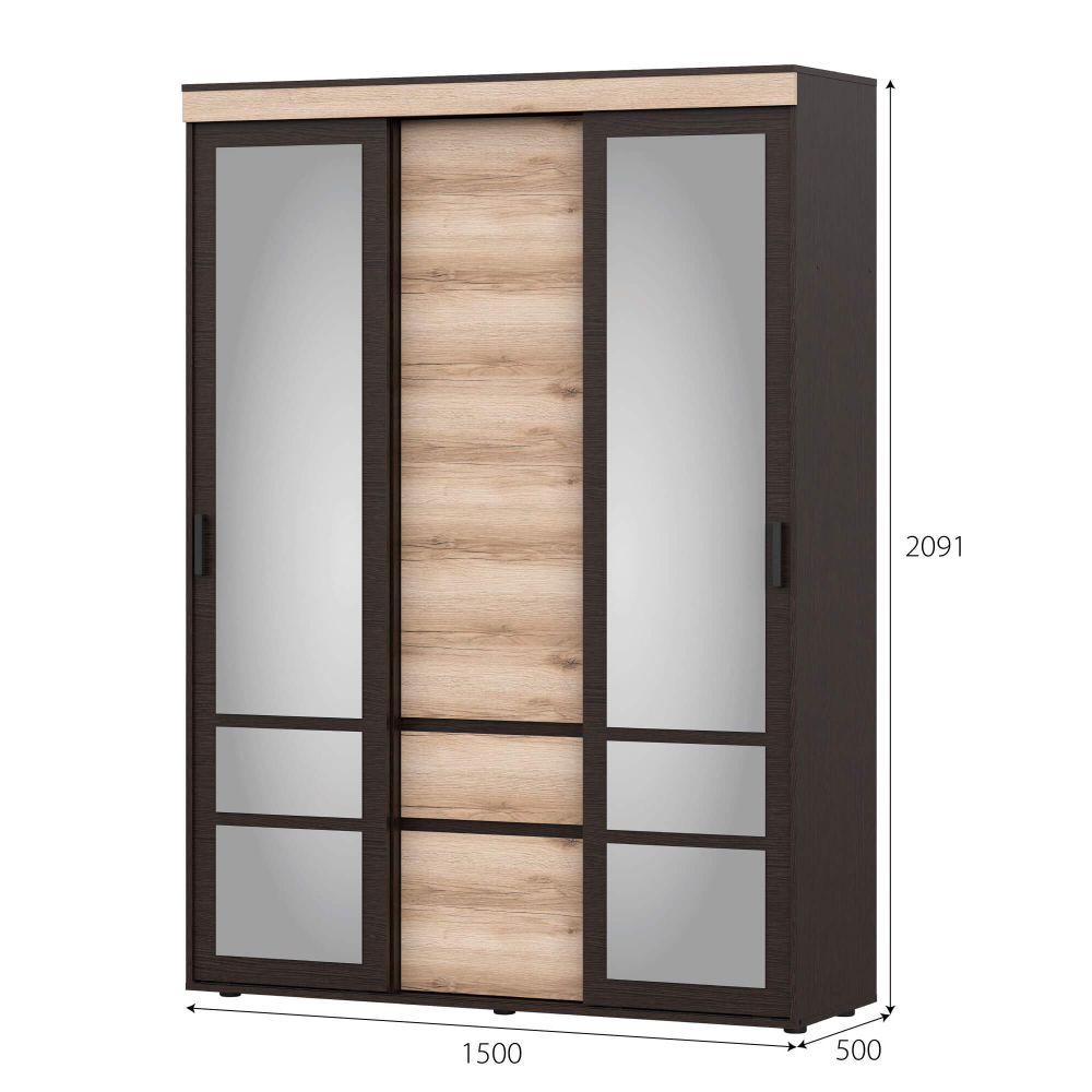 Шкаф-купе (1,5м) "Берген"(Дуб Венге/Дуб Делано)