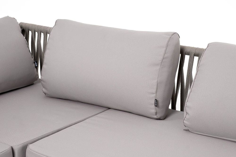 "Касабланка" диван модульный плетеный из роупа, каркас алюминий, роуп серо-коричневый 23мм, ткань бежевая 052