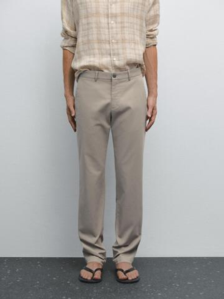 Massimo Dutti Брюки текстурированные Slim Fit, бежевый