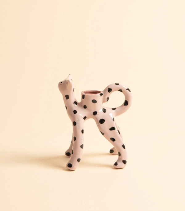 Подсвечник - Котик розовый в черный горошек | laski_v_glazki