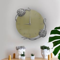 Часы настенные Monstera Deliciosa (Монстера) Колор Зеленая олива Сильвер