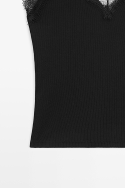 Massimo Dutti Топ на бретелях с кружевной отделкой, черный