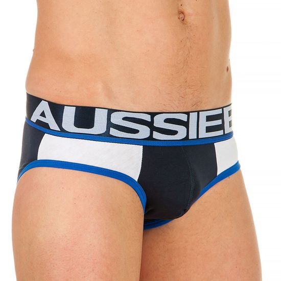 Мужские трусы брифы темно-синие с белыми вставками по бокам AussieBum