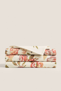 ZARA HOME ХЛОПЧАТОБУМАЖНАЯ СКАТЕРТЬ В ЦВЕТОЧЕК, ЧЕРЕПИЧНЫЙ