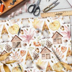 Ткань оксфорд 600 осенние листья гномы дома