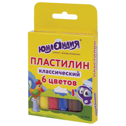 Пластилин классический ЮНЛАНДИЯ "ЮНЛАНДИК-СКУЛЬПТОР", 6 цветов, 120 г, ВЫСШЕЕ КАЧЕСТВО, 105028