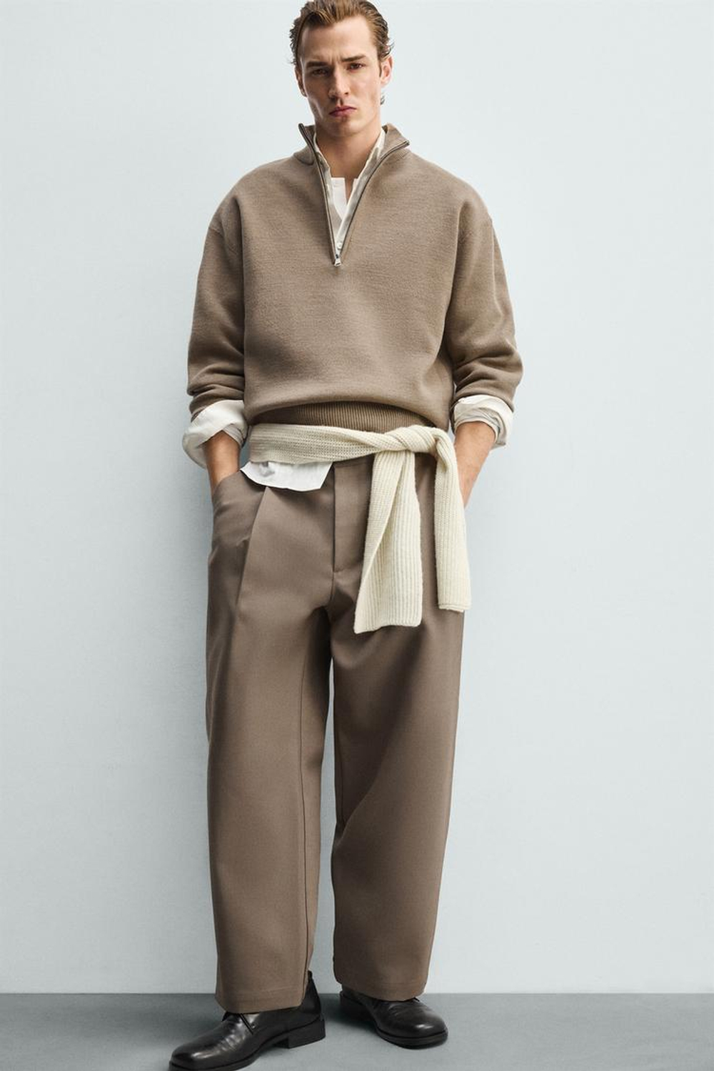 ZARA СВИТЕР С ЗАСТЕЖКОЙ-МОЛНИЕЙ НА ВОРОТНИКЕ, БЕЖЕВЫЙ