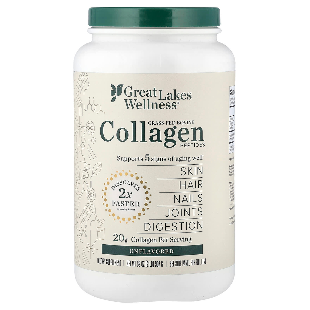Great Lakes Wellness, пептиды бычьего коллагена от животных травяного откорма, без вкусовых добавок, 907 г (32 унции)