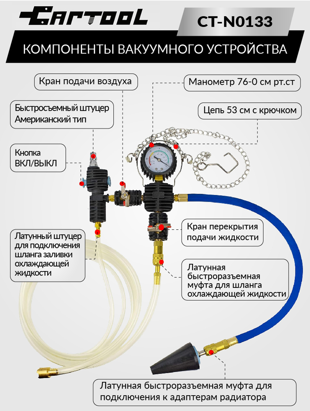 Набор для проверки герметичности системы охлаждения 28 предметов Car-Tool CT-N0133
