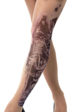 Колготки с принтом в виде карт, напитков и купюр (Размер: S-M-L) (Цвет: бежевый)