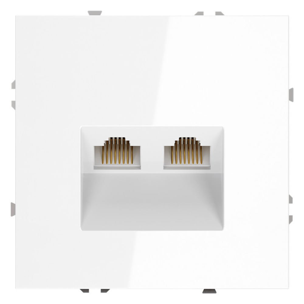 Розетка компьютерная встраиваемая VOLTUM S70 двойная RJ45+RJ45 кат.6, (белый глянцевый)