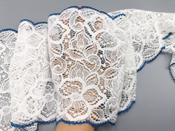 Эластичное кружево, 21см, Италия, молоко и синий, (Арт: EKI-011), м