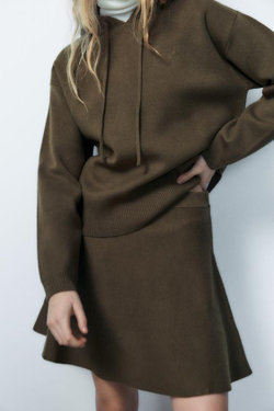 ZARA ТРИКОТАЖНАЯ МИНИ-ЮБКА, ХАКИ