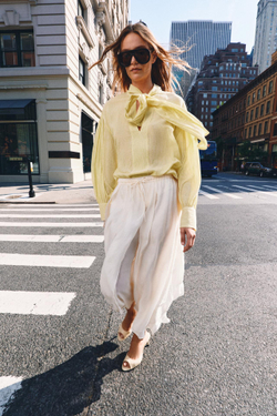 ZARA РУБАШКА В ПОЛОСКУ С ЗАВЯЗКАМИ — ZW COLLECTION, ЖЕЛТЫЙ