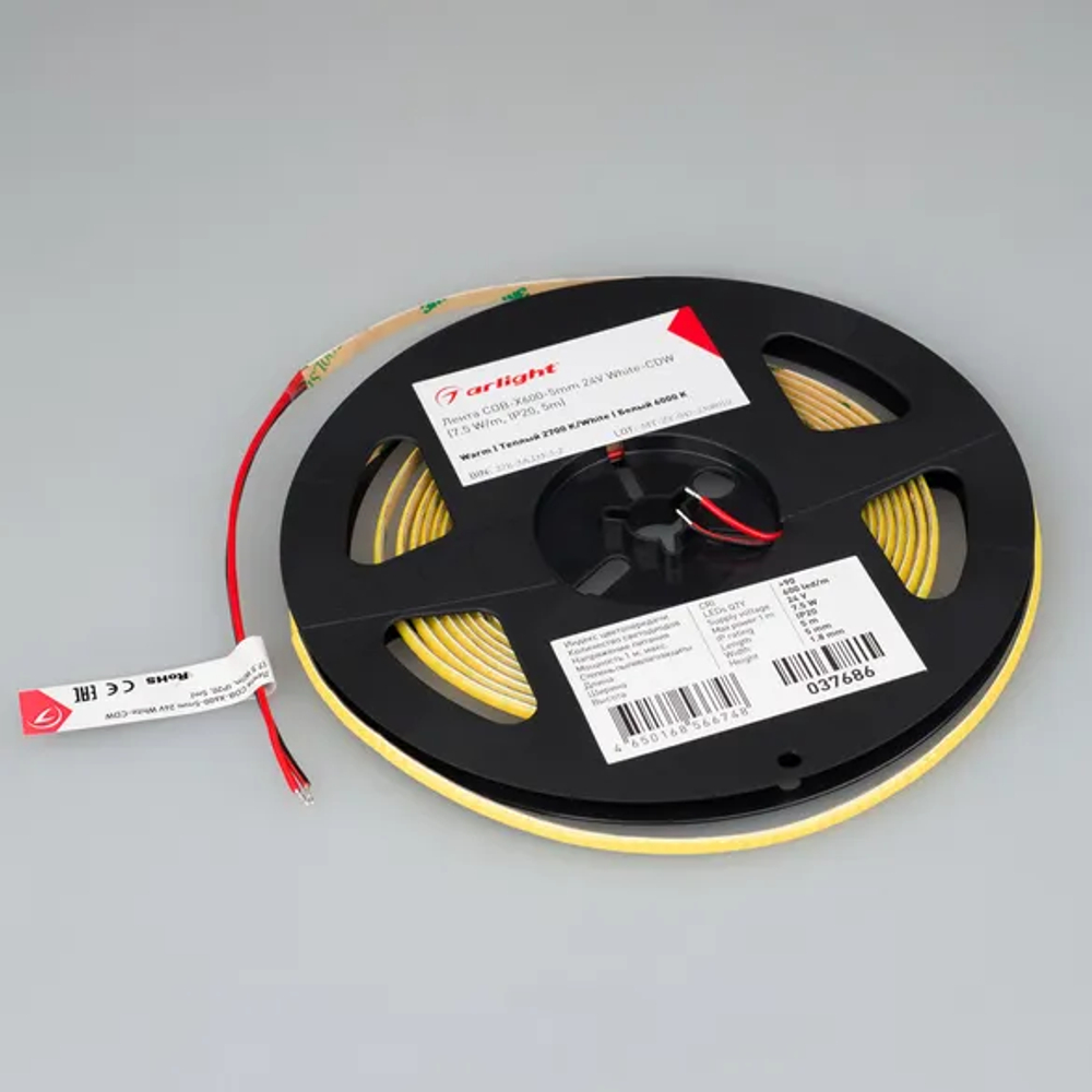 Светодиодная лента COB-X600-5mm 24V White-CDW (7.5 W/m, IP20, 5m) (Arlight, -) 037686