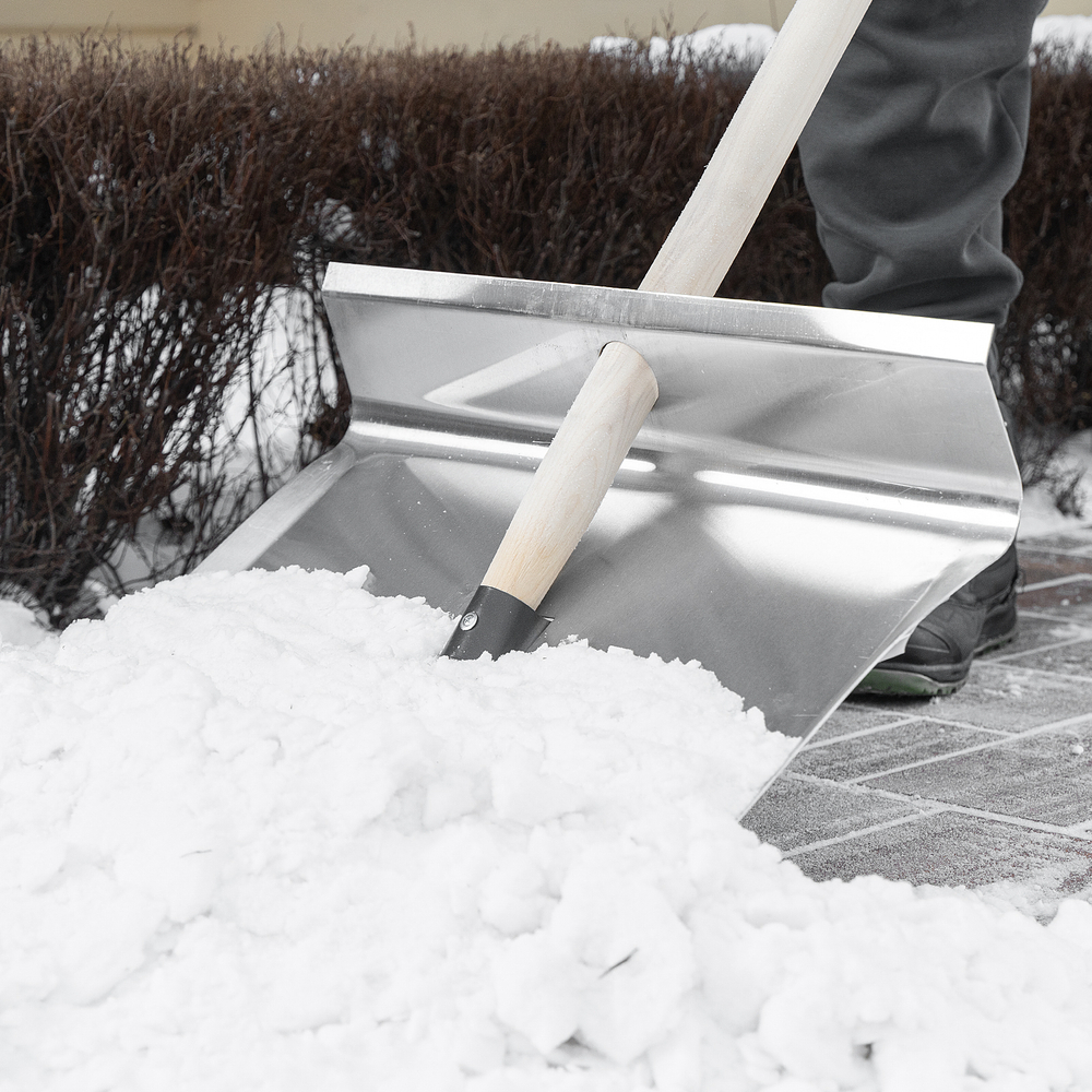 Лопата для уборки снега тротуарная, алюминиевая,500х400х1420мм, деревянный черенок, Сибртех