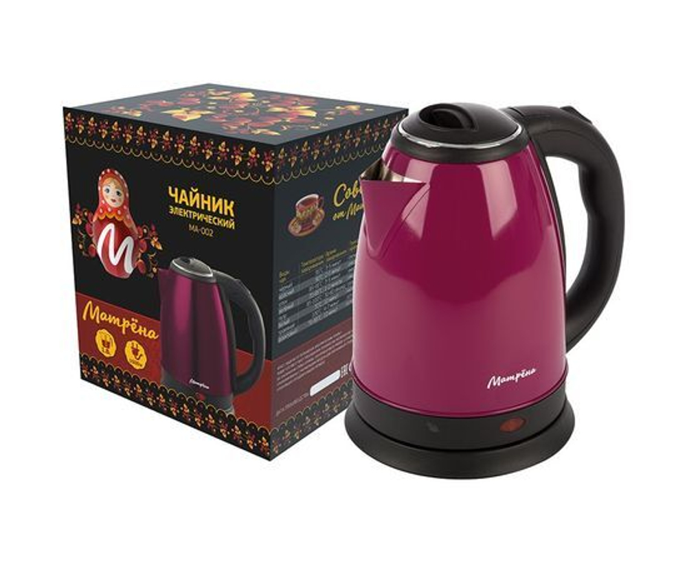 Чайник электр. Матрена MA-002 бордовый (диск 1,8л) 1,5кВт, нерж сталь 6748