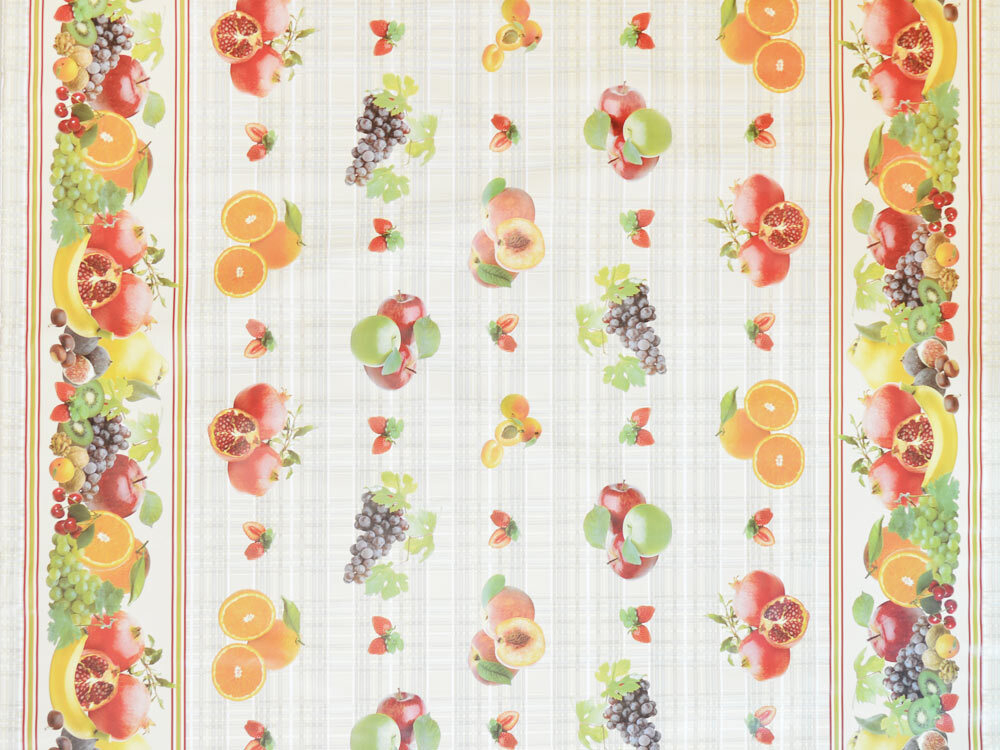Клеенка столовая DEKORAMA 140см*20м "Фрукты на бежевом"