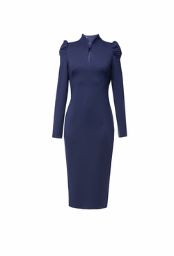 Трикотажное облегающее платье на молнии синее 05-01-23 FW