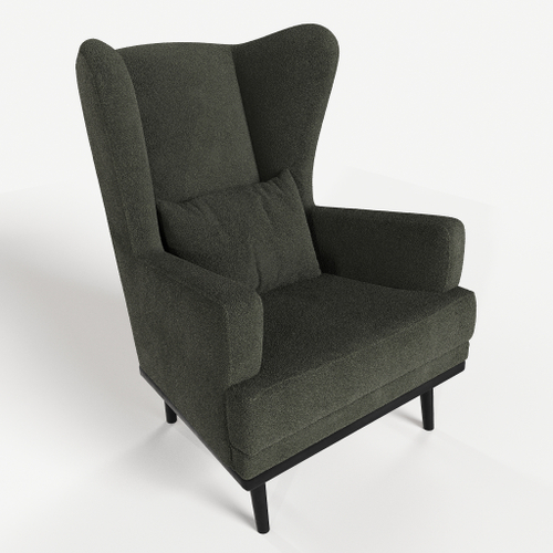 Мягкое кресло с ушами Фантазёр L-10 (Темно-зеленый), искусственный мех, на высоких ножках, для отдыха и чтения книг. В гостиную, балкон, спальню и переговорную комнату.