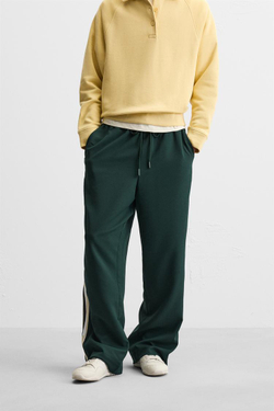 ZARA БРЮКИ ИЗ ВЫСОКОТЕХНОЛОГИЧНОЙ ТКАНИ С ЛАМПАСАМИ, БУТЫЛОЧНО-ЗЕЛЕНЫЙ