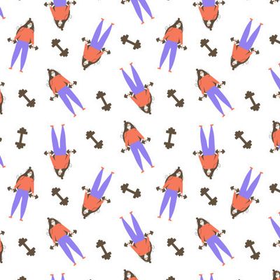 The girl goes in for sports with dumbbells.