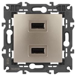 14-4110-04 ЭРА Устройство зарядное USB, 230В/5В-2100мА, IP20, Эра Elegance, шампань | Elegance Шампань