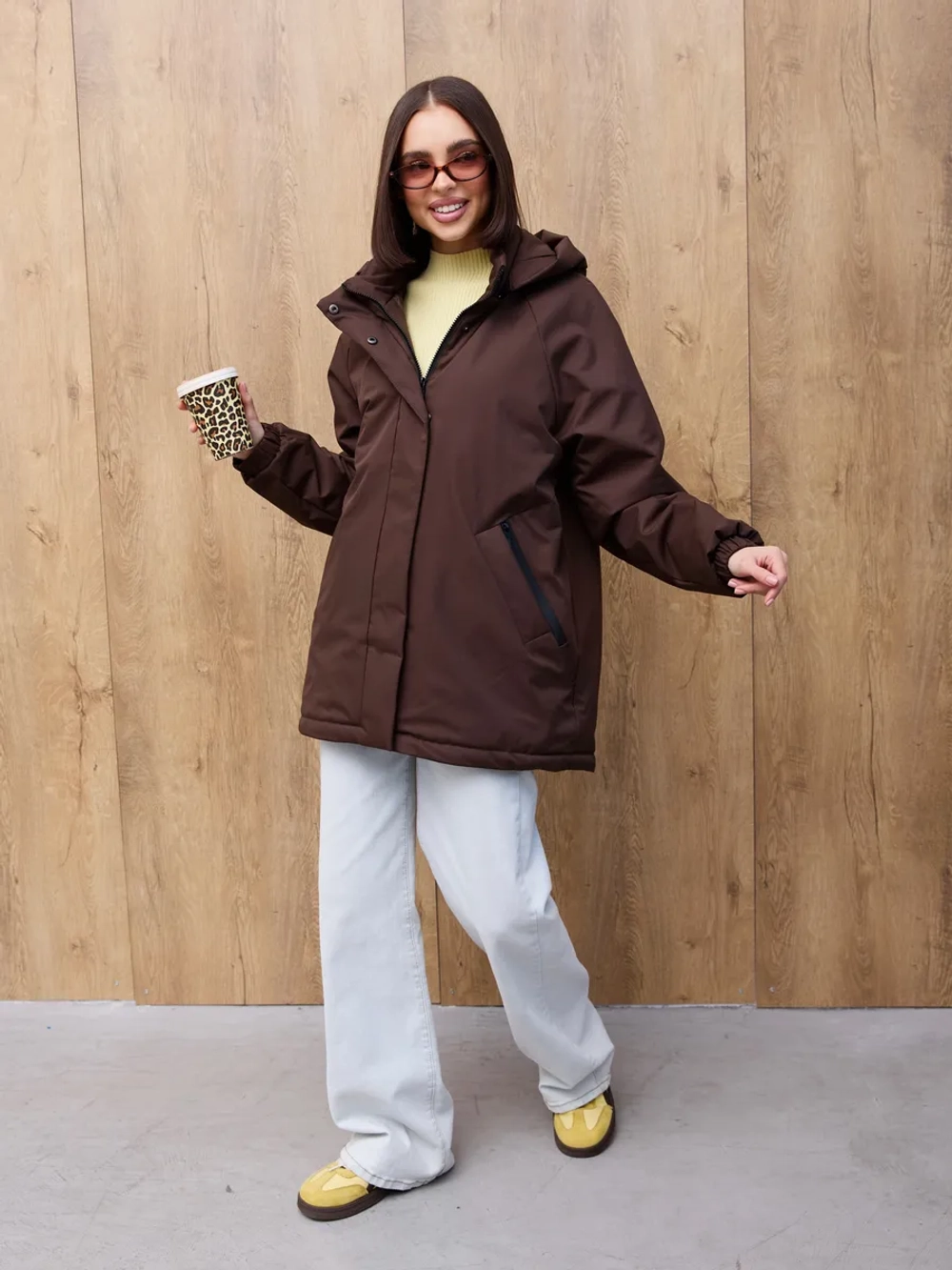 Куртка весенняя удлиненная с капюшоном