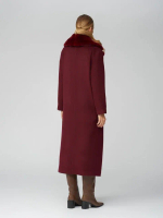 Женское шерстяное пальто с мехом и поясом