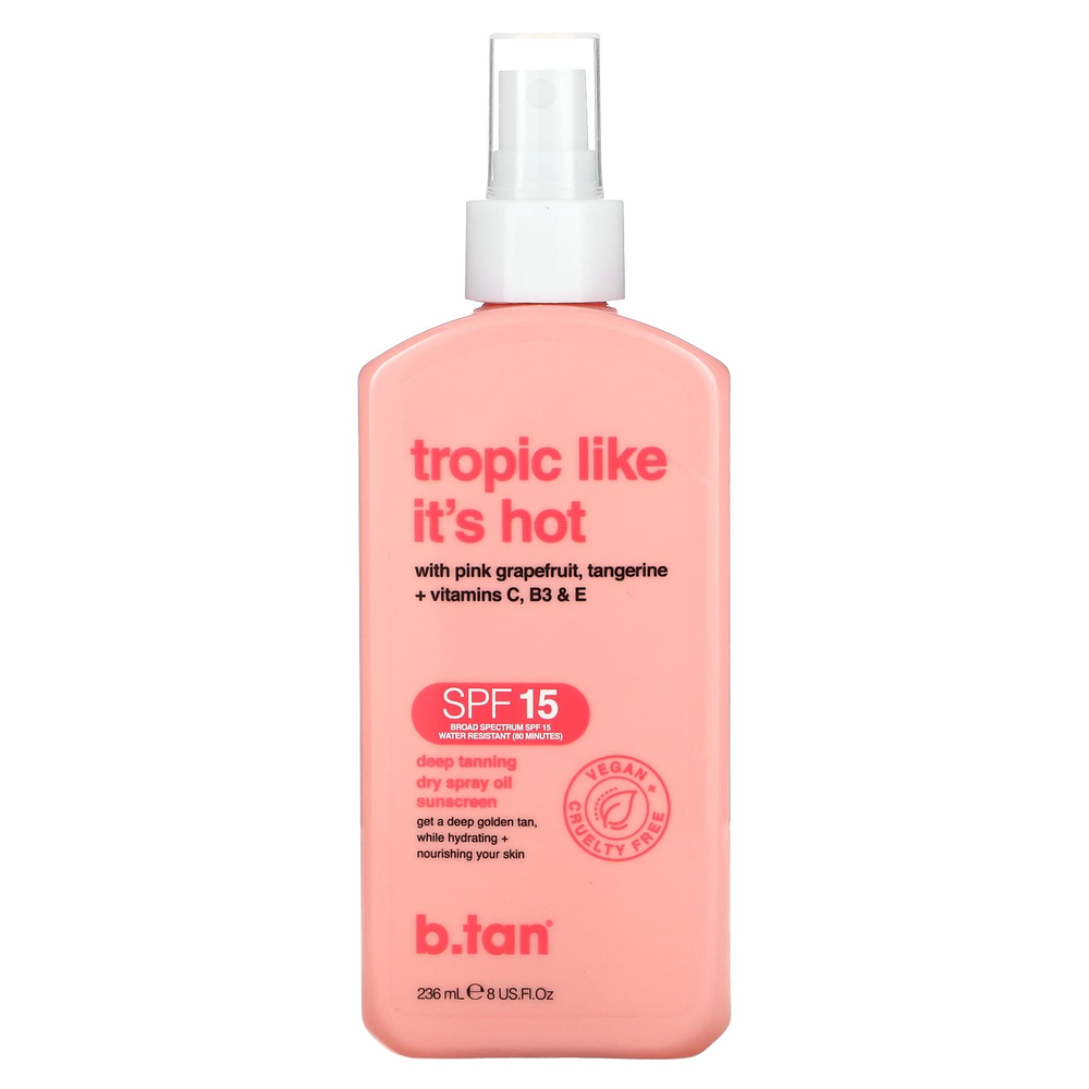 b.tan, Tropic Like It's Hot, солнцезащитное масло-спрей для глубокого загара, SPF 15, 236 мл (8 жидк. унц.)