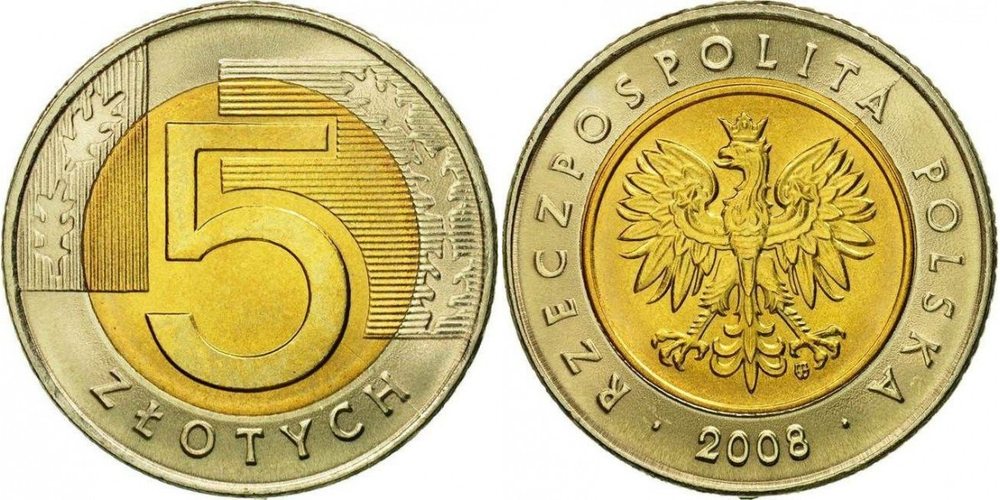 Польша 5 злотых, 1994-2023 XF