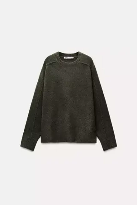 ZARA ОДНОТОННЫЙ СВИТЕР ИЗ МЯГКОЙ ТКАНИ, ХАКИ