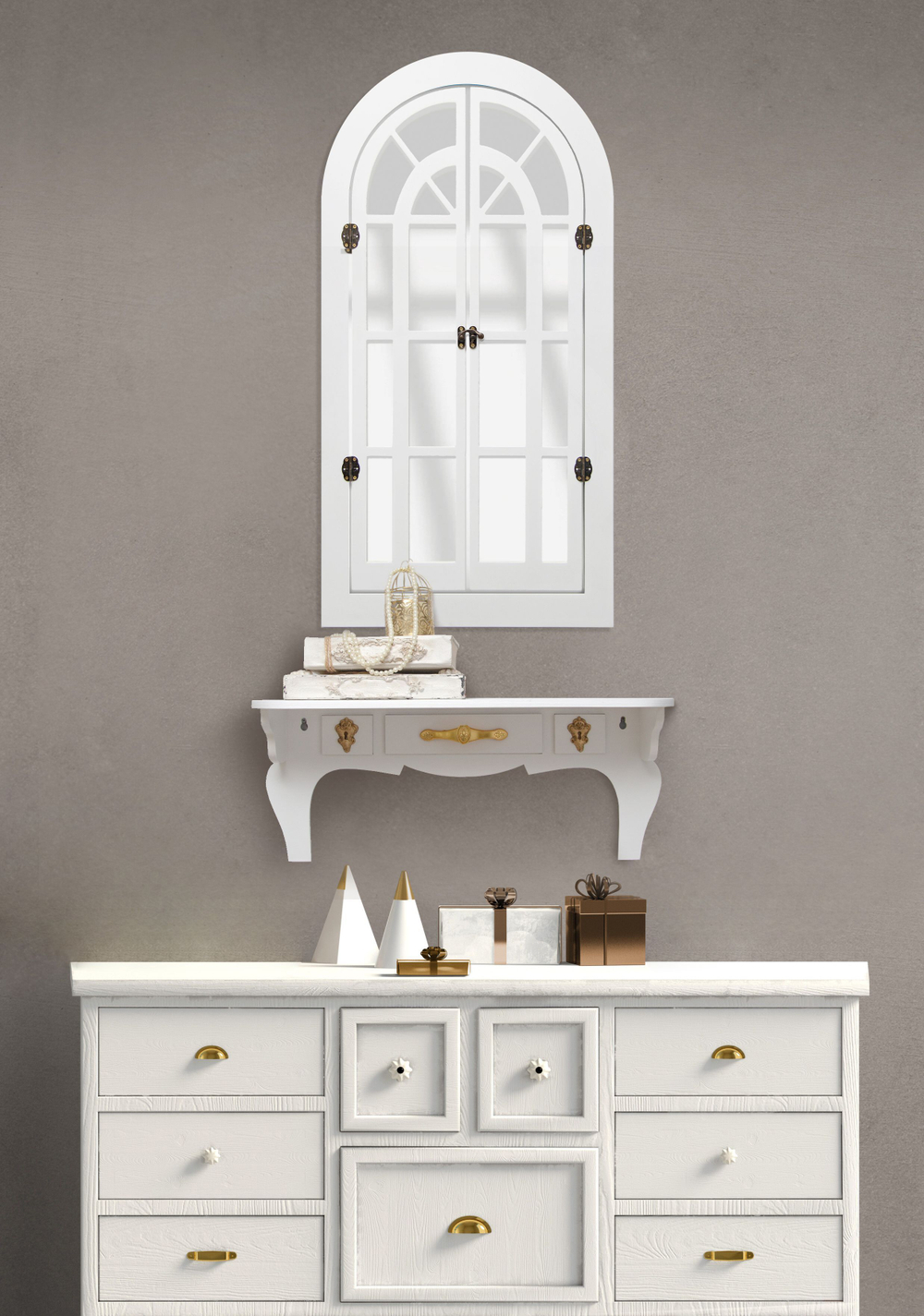 Зеркало на стену интерьерное в раме, фальш-окно "Окно-арка" 77*43 см Elenadecor