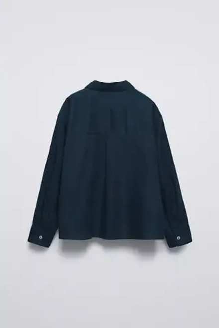 ZARA РУБАШКА С КАРМАНОМ С ВЫШИВКОЙ, МОРСКОЙ СИНИЙ