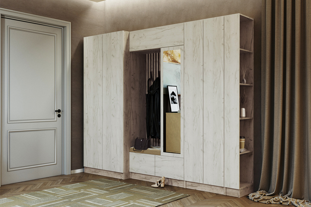 Шкаф для одежды и белья Руэлла, Дуб крафт серый, Дуб крафт белый