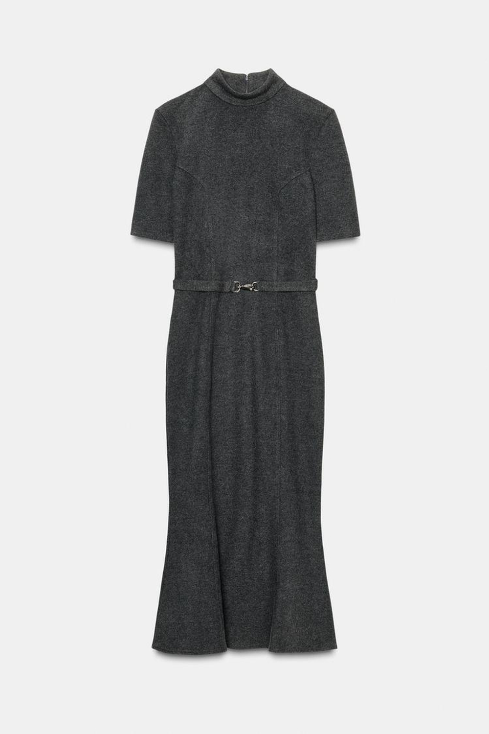 ZARA ПЛАТЬЕ ИЗ МЯГКОЙ ТКАНИ С РЕМНЕМ, СЕРЫЙ МЕЛАНЖ