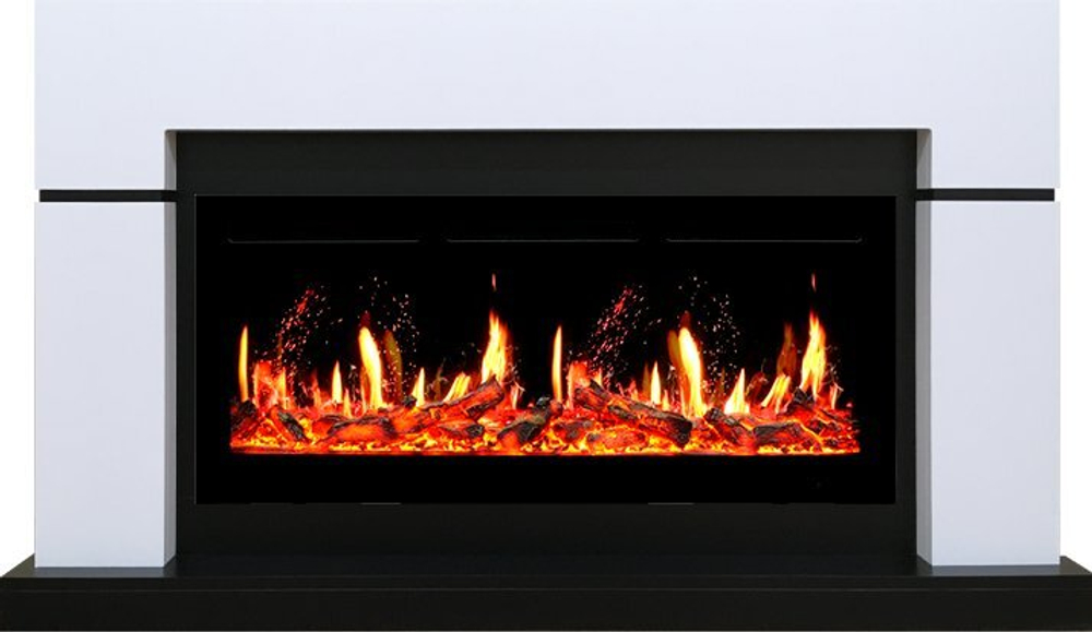 Каминокомплект Lindos - Белый с черным (Ширина 1470мм) с очагом 5D V-ART 40