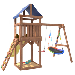 Детская площадка Сlassic с качелями лодочка и овальным разноцветным гнездом IgroWoods для улицы и дачи